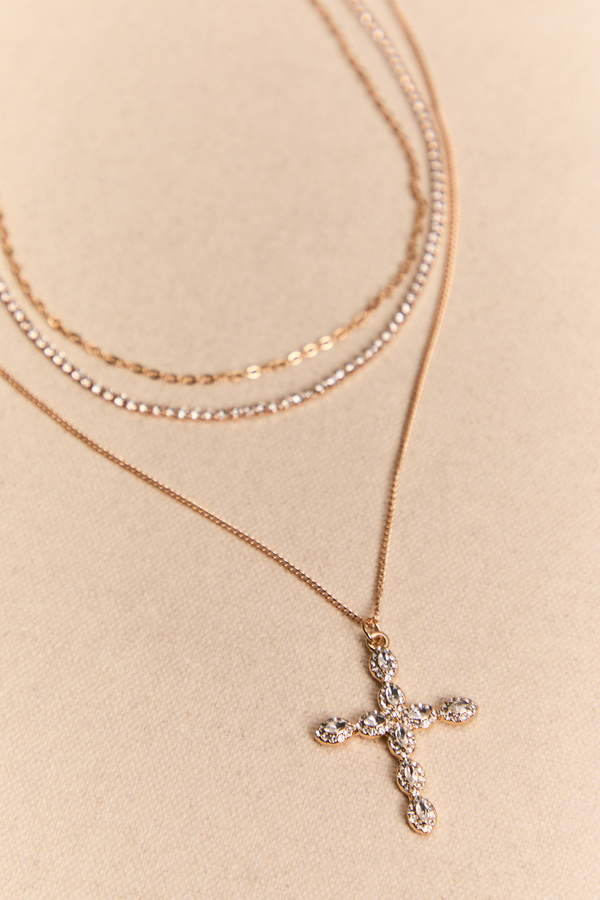 Layered Glitz Cross Tennis Necklace - Altar'd State