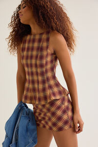Lizzie Plaid Peplum Top Set Detail 3 - Altar'd State