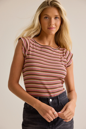 Mabel Striped Short Sleeve Top - Altar'd State - 