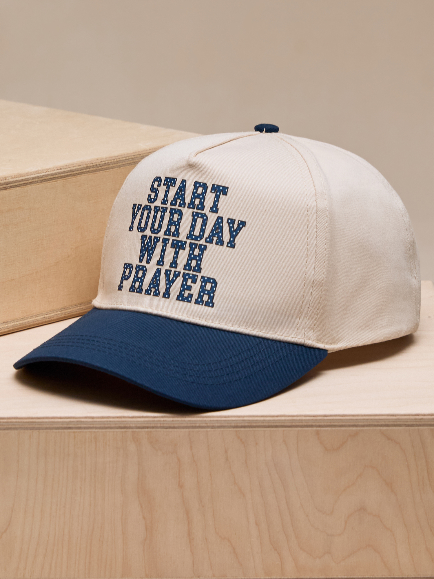 Start With Prayer Trucker Hat in Navy | AS Revival