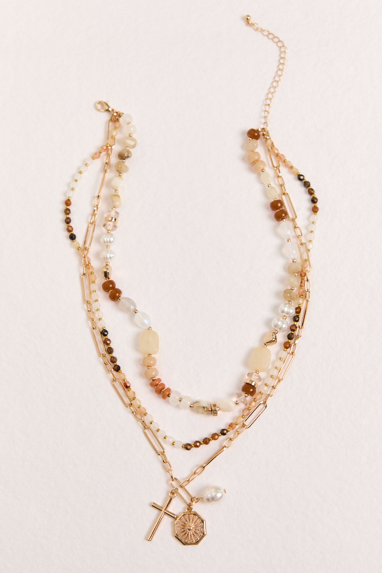 Chloe Beaded Layered Sun and Pearl Necklace