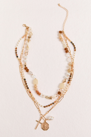Chloe Beaded Layered Sun and Pearl Necklace - Altar'd State