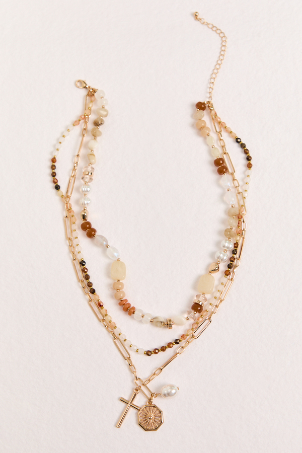 Chloe Beaded Layered Sun and Pearl Necklace - Altar'd State