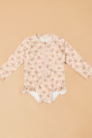 Edith Rose Long Sleeve Ruffle Leg Swimsuit - Altar'd State - 