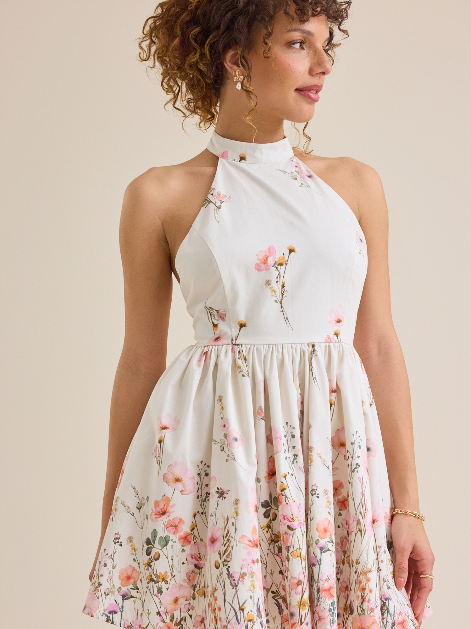 Oria Floral Halter Mini Dress in White Altar'd State — free download