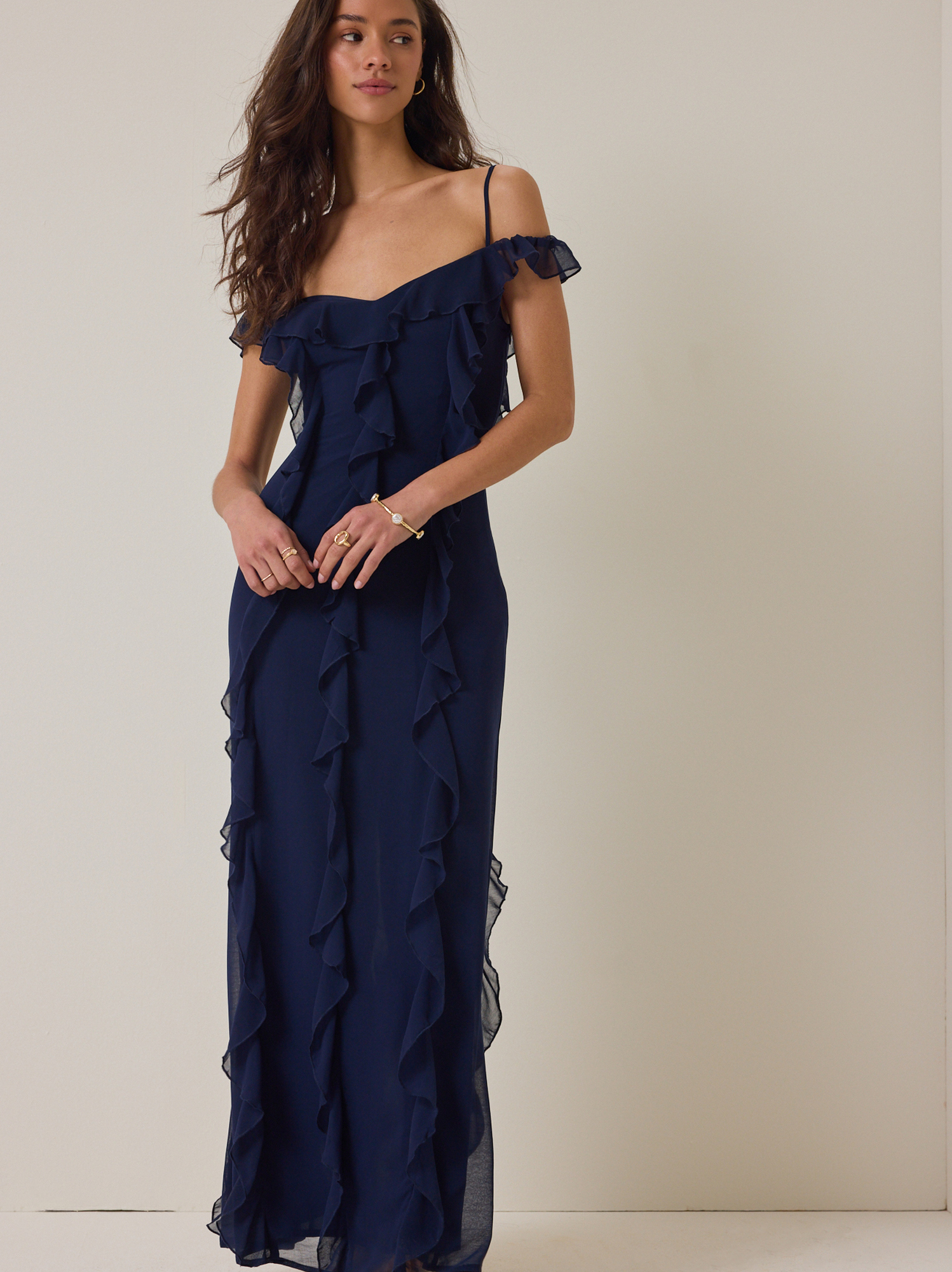 knee length dresses for ladies Ella Navy Off Shoulder Formal Maxi Dress - US 18 main image 1