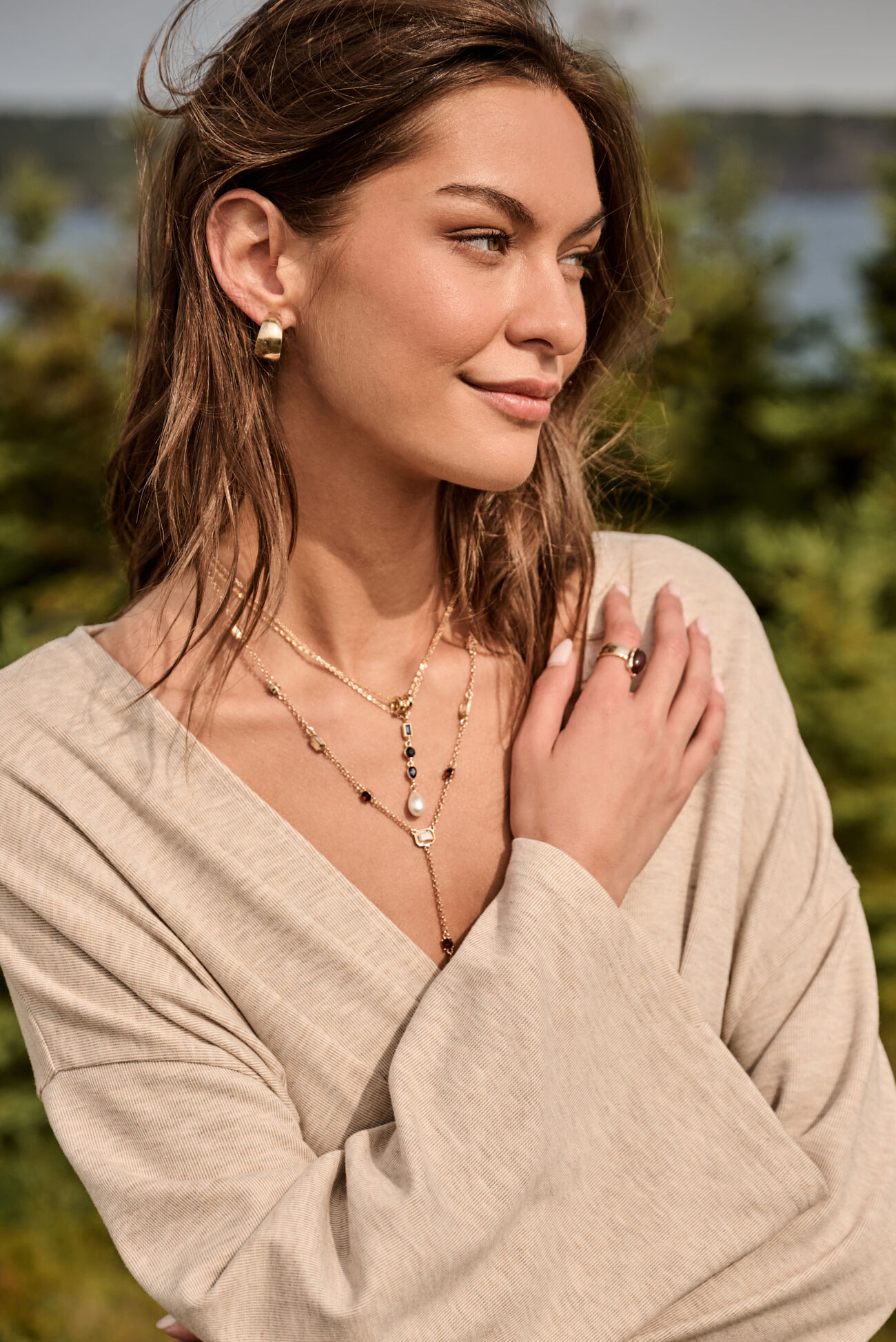 Navy Jewel Pearl Y Necklace