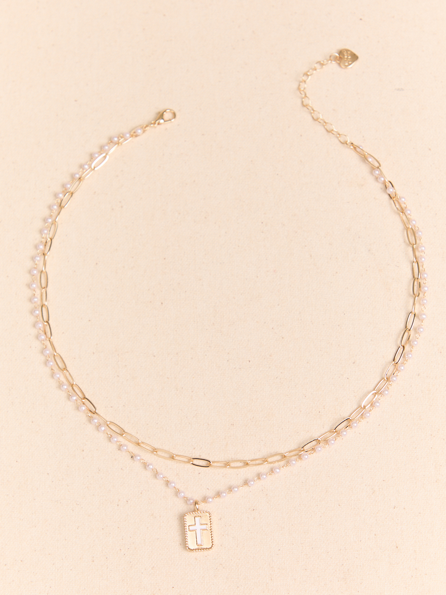 God Is In Control Layered Pearl Cross Necklace in Gold | Altar