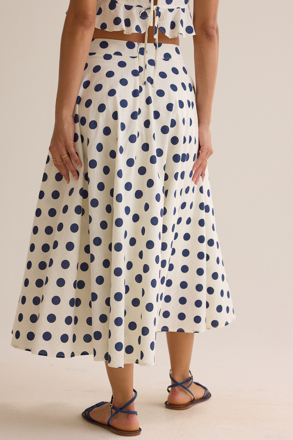 Billie Polka Dot Linen Midi Skirt Detail 4 - Altar'd State