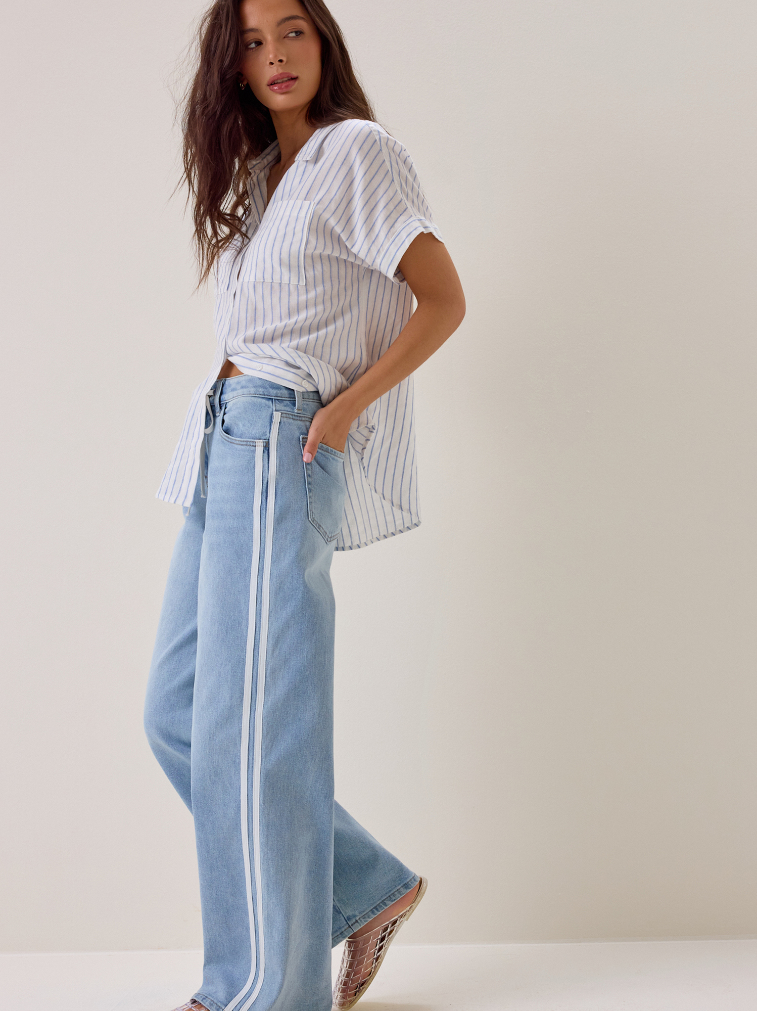 Skylar Side Stripe Jeans in Light Wash | Altar'd State