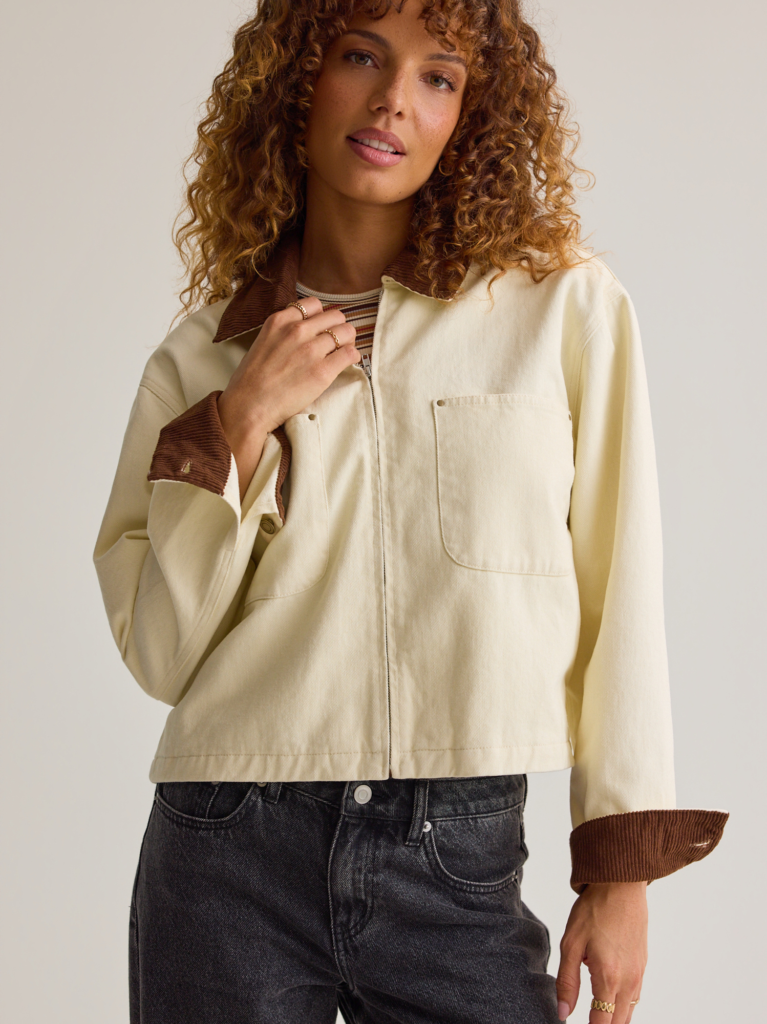 Jayden Cropped Trucker Jacket in Ivory | Altar'd State