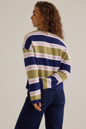 Toni Multi Stripe Button Cardigan - Altar'd State - 