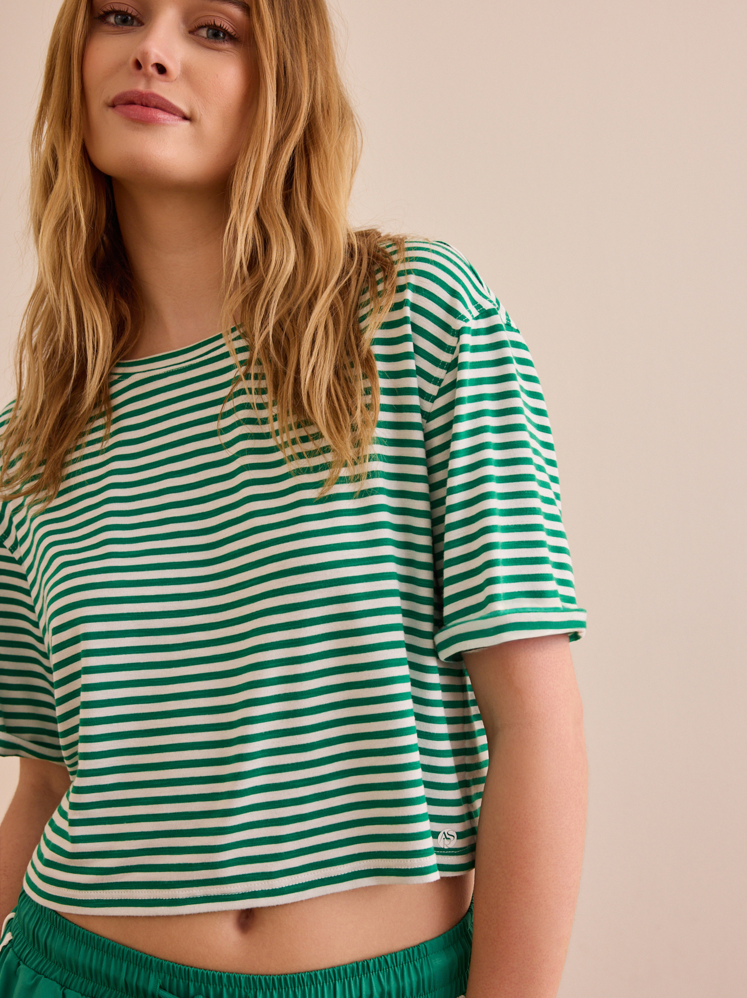 Max Out Stripe Crop Tee in Green & White | AS Revival