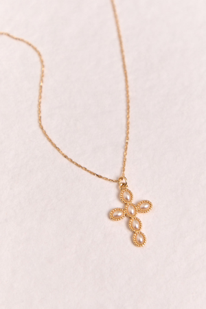 18K Gold Oval Pearl Cross Necklace - Altar'd State - 