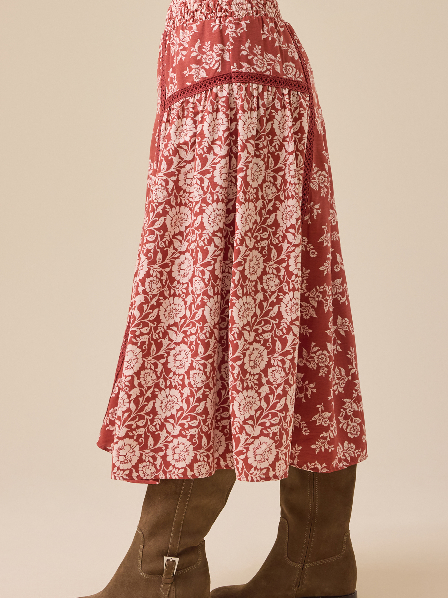 Amy Floral Midi Skirt in Red &amp; Orange | Altar'd State