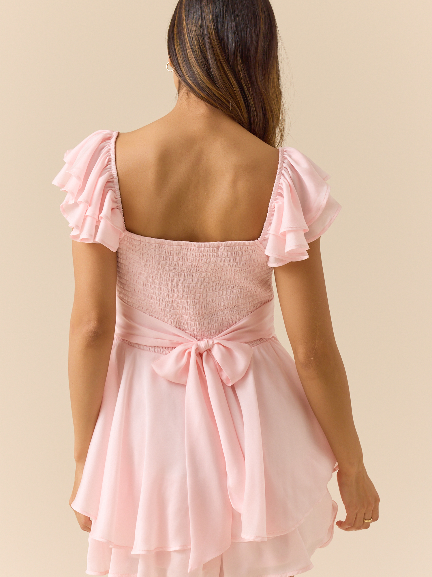Lainey Double Layered Satin Romper in Light Pink | Altar'd State