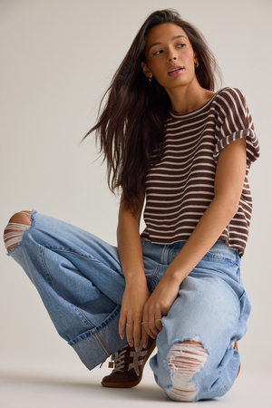 Hattie Stripe Roll Sleeve Crew - Altar'd State - 