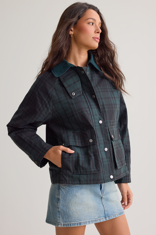 Elizabeth Plaid Barn Jacket Detail 4 - Altar'd State