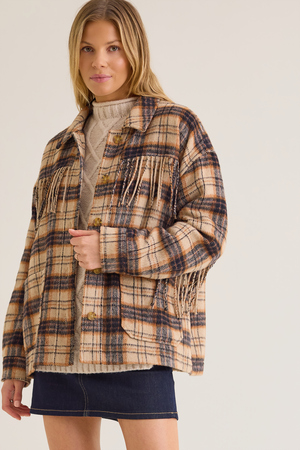 Cambria Fringe Plaid Wool Jacket - Altar'd State - 