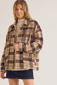 Cambria Fringe Plaid Wool Jacket - Altar'd State