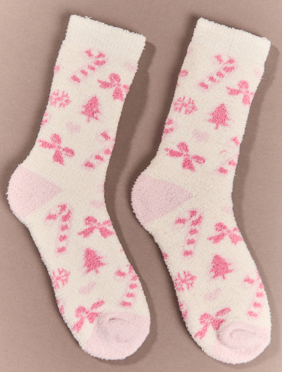Peppermint Pink Fuzzy Socks Detail 1 - Altar'd State