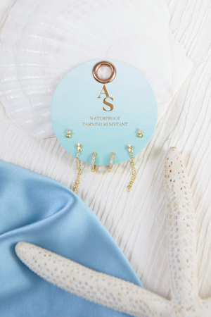 The Waterproof Collection CZ Chain Hoop Earring Set - Altar'd State - 
