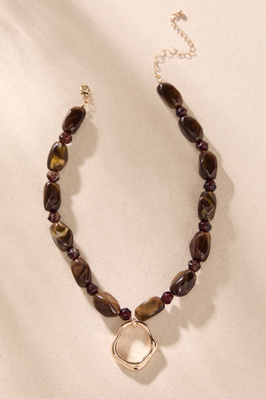 Beaded Stone Open Circle Necklace - Altar'd State - 