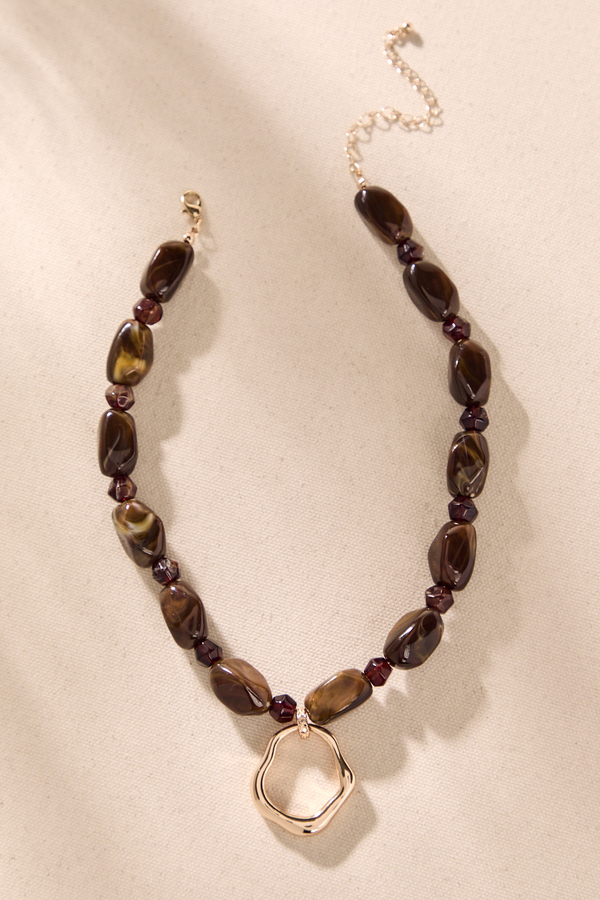 Beaded Stone Open Circle Necklace - Altar'd State