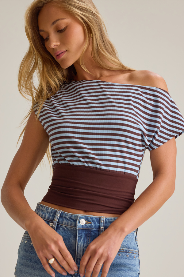 Selah Stripe Asymmetrical Top Detail 2 - Altar'd State