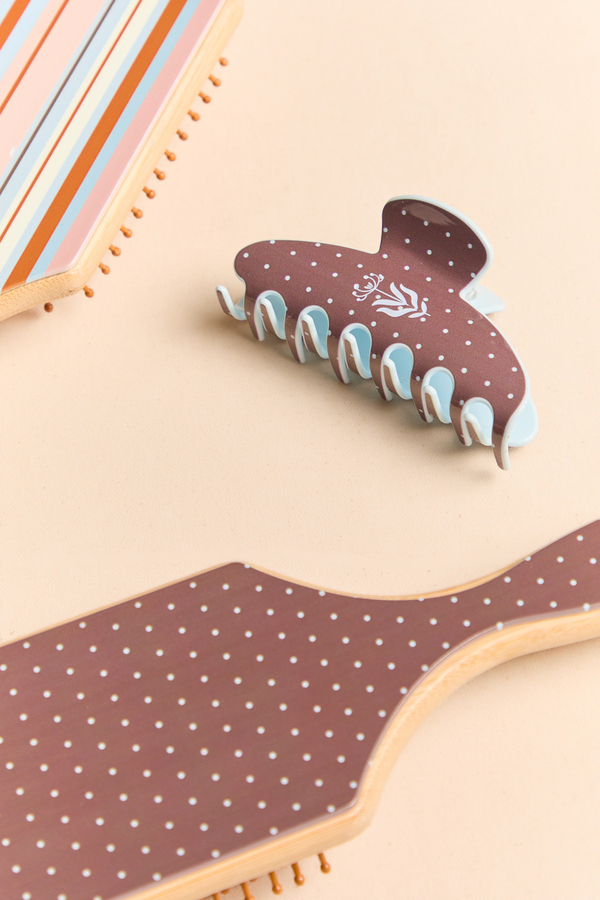 Brown Blue Polka Dot Claw Clip Detail 2 - Altar'd State