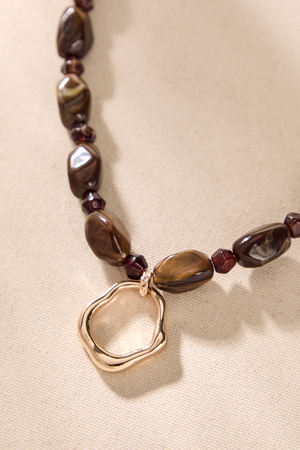 Beaded Stone Open Circle Necklace - Altar'd State - 