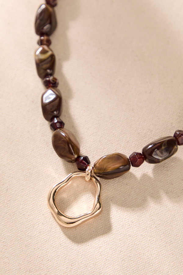 Beaded Stone Open Circle Necklace Detail 2 - Altar'd State