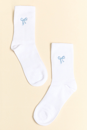 Bleu Bow Embroidered Crew Socks - Altar'd State