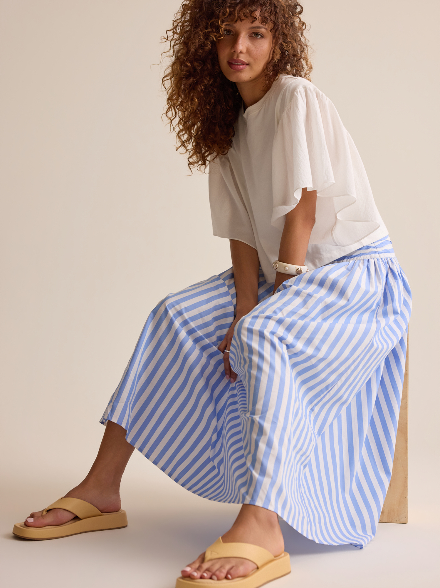 Marly Drop Waist Maxi Skirt in Blue & White | Altar'd State