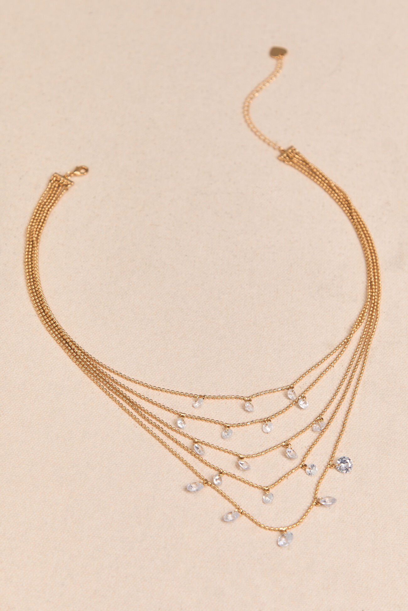 18K Gold 5 Layer Crystal Necklace