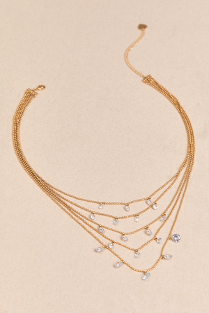 18K Gold 5 Layer Crystal Necklace - Altar'd State - 