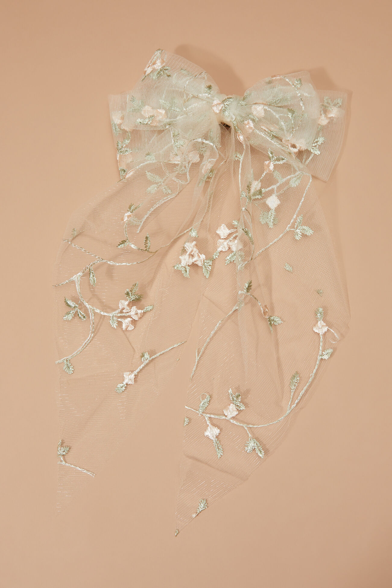Floral Embroidered Tulle Bow