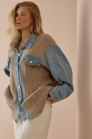 Nala Cable Knit Denim Sweater - Altar'd State - 