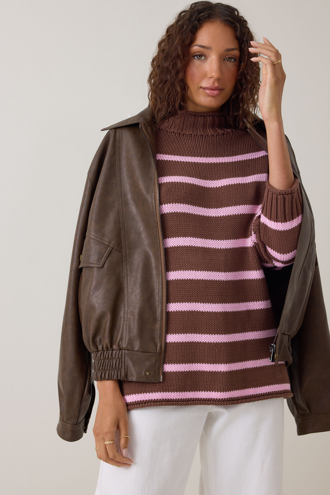 Carolyn Mock Neck Striped Sweater