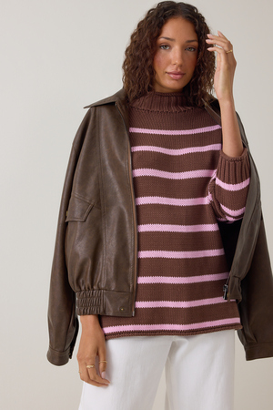 Carolyn Mock Neck Striped Sweater - Altar'd State