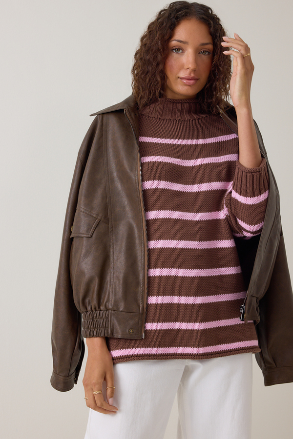 Carolyn Mock Neck Striped Sweater - Altar'd State