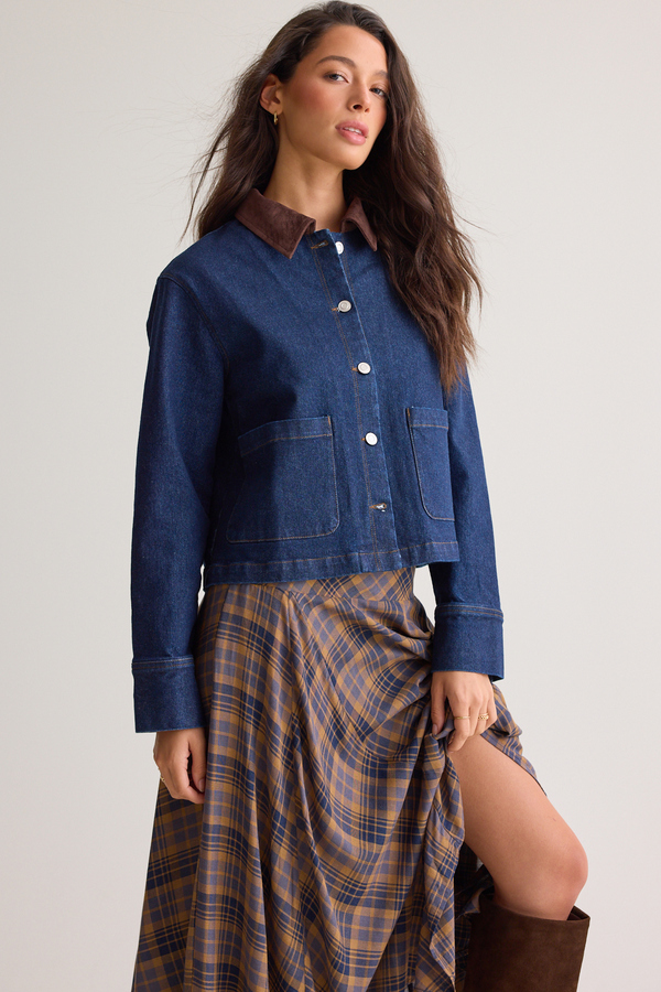 Amora Suede Denim Jacket Detail 5 - Altar'd State