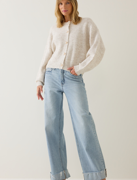 Calla Ribbed Pearl-Button Oversized Cardigan Detail 2 - Altar'd State