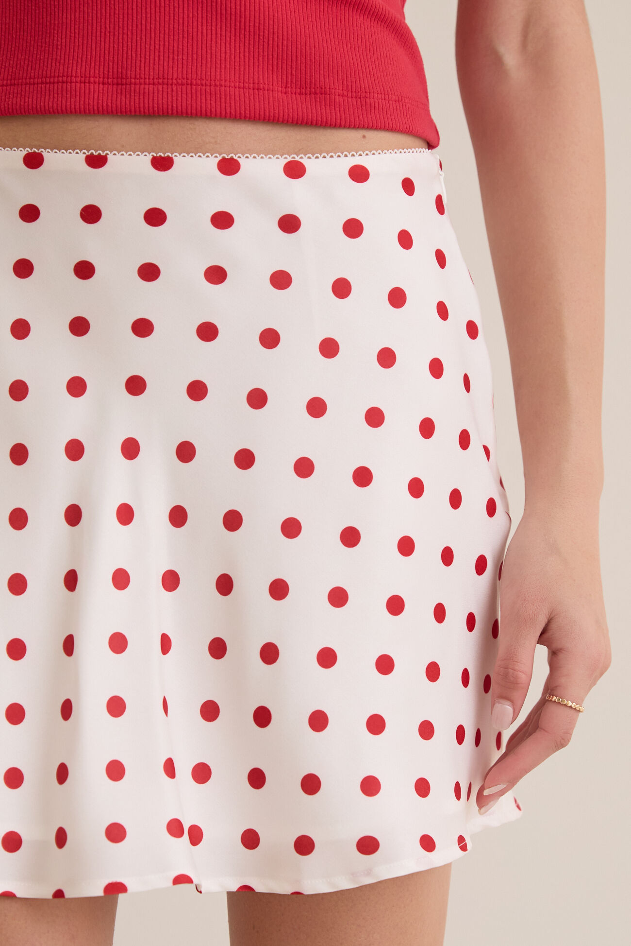 Maeve Polka Dot Satin Mini Skirt