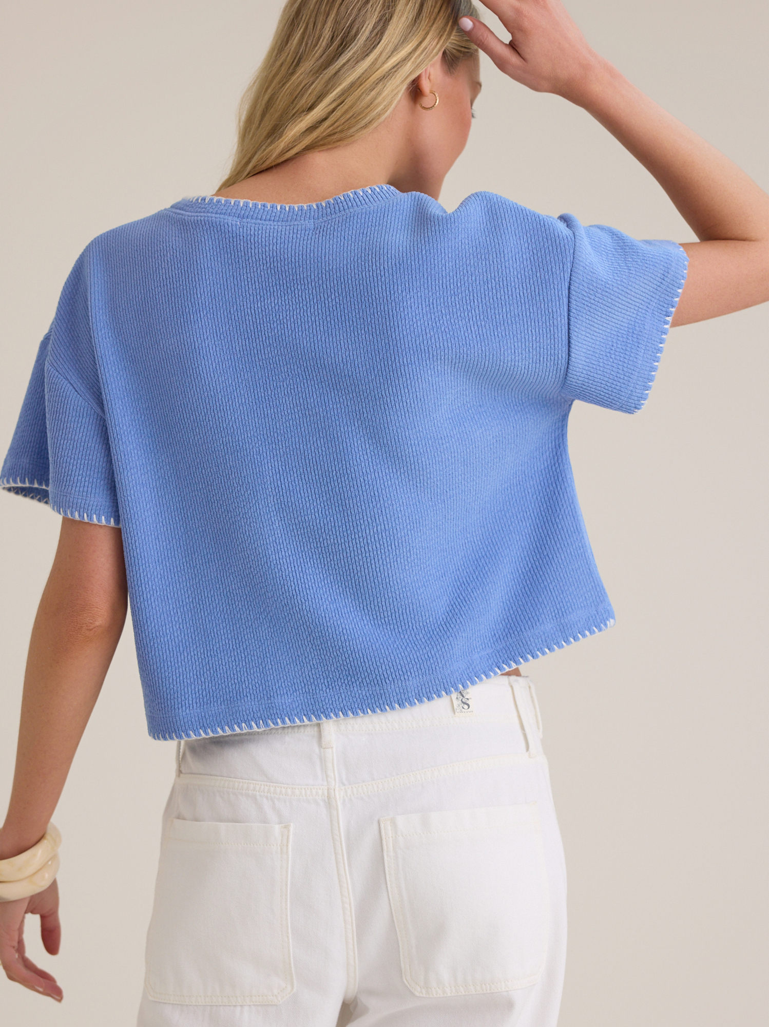 Makenzie Ribbed Whipstitch Top in Blue & White | Altar'd State