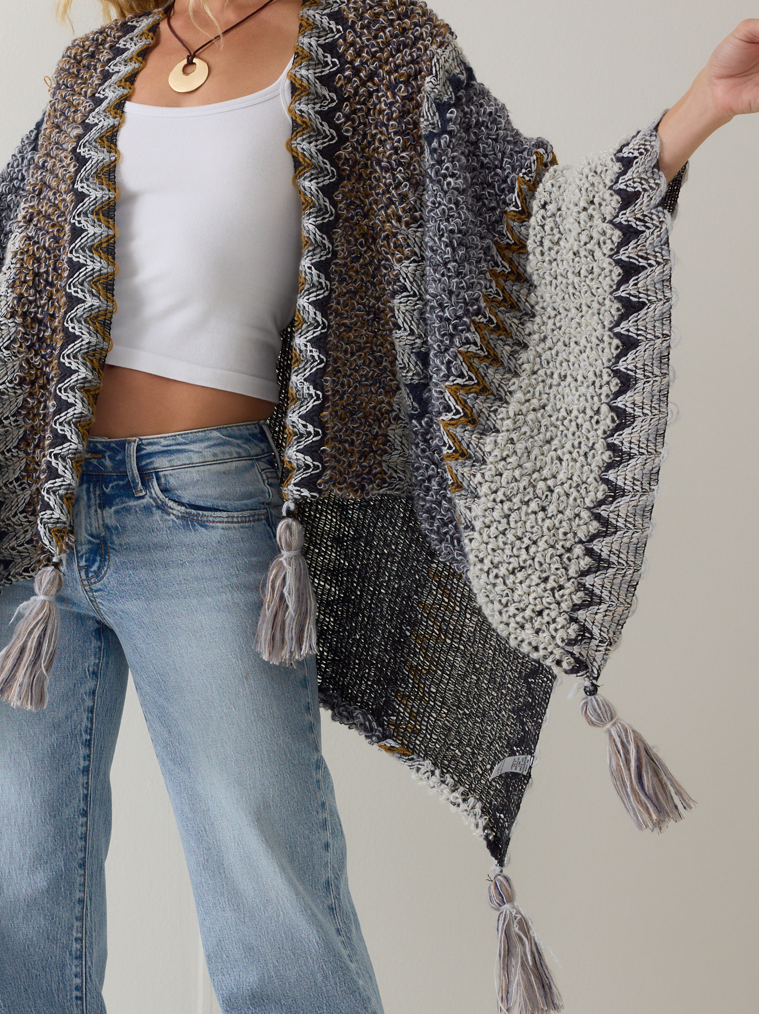 Auburn Knit Poncho in Grey Multi | Altar'd State