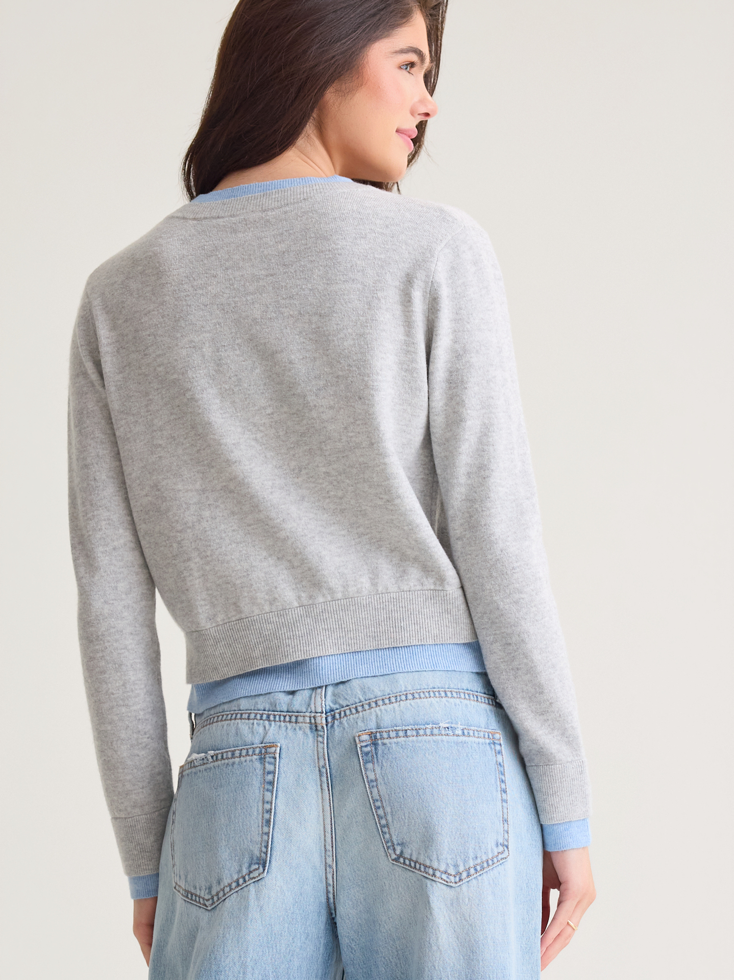 Davina Double Layer Cardigan in Heather Grey & Blue | Altar'd State