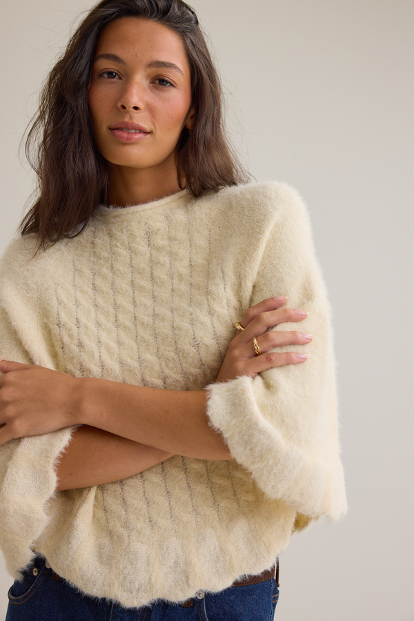 Carmen Cable Knit Poncho Sweater Detail 2 - Altar'd State