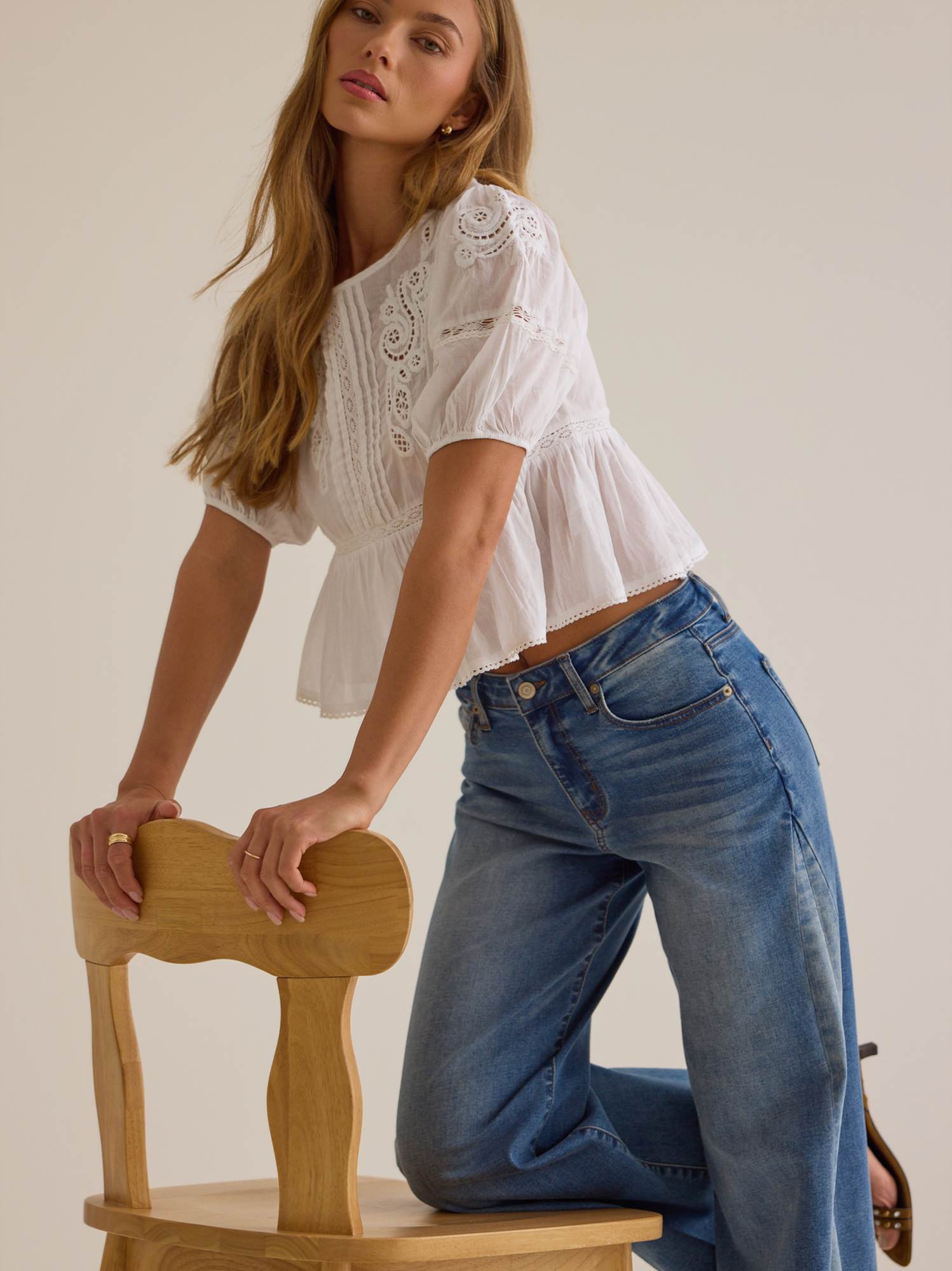 Drew Puff Sleeve Embroidered Top in White | Altar'd State