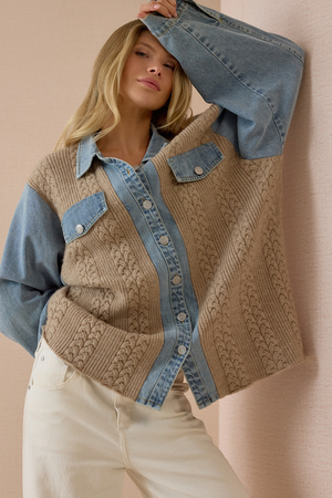 Nala Cable Knit Denim Sweater - Altar'd State - 